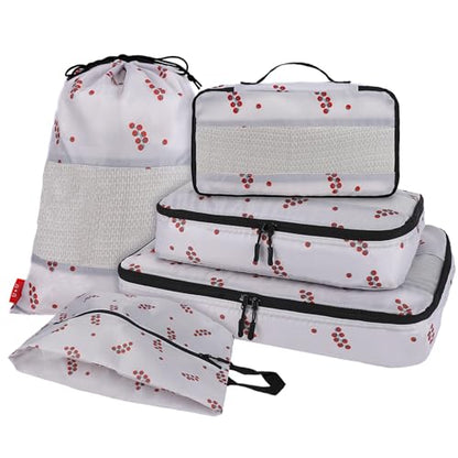 U+U 5 Set Packing Cubes for Travel Essentials Ultralight Luggage Packing Organizers with Laundry Bag and Shoe Bag for Vacation, Business Trip and Camping (Cherry Tomato) - color: Cherry Tomato