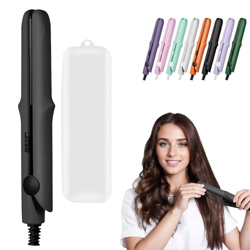 Omaky 2-in-1 Mini Curling Wand Flat Iron Hair Straightener, Long-Lasting Portable Travel Curling Wand for Women Girls Short Hair, All Hair Types (1 inch x 1 inch, Black) - color: Black