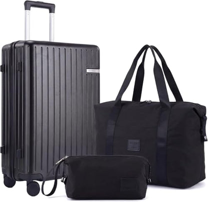 Hoteel Luggage Sets 3 Piece, 4-Year Warranty, Durable Suitcase Set with Spinner Wheels, 100% PC Hard Shell Lightweight Luggage with TSA Lock, Large Checked Travel Suitcases, Black(20IN/DB/TB) - color: Black, size: 20/TB/（LB/DB）
