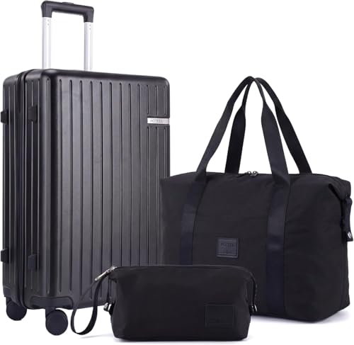 Hoteel Luggage Sets 3 Piece, 4-Year Warranty, Durable Suitcase Set with Spinner Wheels, ABS+PC Hard Shell Lightweight Luggage with TSA Lock, Large Checked Travel Suitcases, Black(20IN/PB/TB) - color: Bure black, size: 20/TB/（LB/DB）