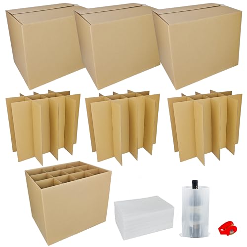 3 Sets Moving Boxes Packing Boxes Divider Kits,16 x 12 x 13 Inch Glassware Dish Packing Box Kitchen Moving Box Corrugate Dividers with 36 Pcs Foam Pouches,1 Pcs Tape Rolls with Dispenser - style: 3 Sets-one layer-16x12x13in