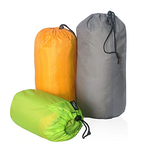 Frelaxy Stuff Sack Set 3-Pack (3L&5L&9L), Ultralight Ditty Bags with Dust Flap for Traveling Hiking Backpacking - color: Neon Green&Orange&Gray