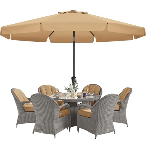 MASTERCANOPY 11ft Patio Umbrella with Valance, Crank and Tilt – 8 Ribs Outdoor Market Umbrella, UV/Fade Resistant, Waterproof Canopy with Wind Vent for Garden, Deck, Backyard, Pool (Khaki) - color: Khaki, size: 11FT