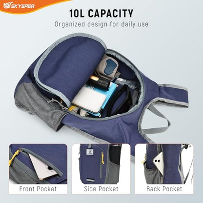 SKYSPER 10L Hiking Backpack Small Foldable Daypack Packable Lightweight Hiking Daypack Travel Day Pack for Women Men - color: Darkblue