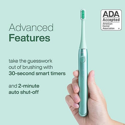 Aquasonic Icon ADA-Accepted Rechargeable Toothbrush | Magnetic Holder & Slim Travel Case | 2 Brushing Modes & Smart Timers | Gentle Micro-Vibrations (Mint) - color: Mint