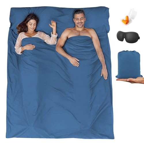 Sleeping Bag Liner,Travel Sheet & Adult Sleep Sack, Camping Sheets Travel Sleep Sack for Backpacking,Hotels & Hostels -Lightweight Single &Double Travel Sheet Camping Sheets - color: Double Blue