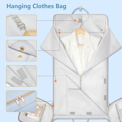 Travel Duffel Bag, Convertible Travel Garment Bag for Women, Fashion & Cute Carry On Duffle Bag w/Shoes Pouch, 2 in 1 Foldable PU Leather Hanging Duffle Bag, Single-Zipper Design, Blue - color: Light Blue
