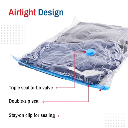 Spacesaver 4 Pack Large Vacuum Storage Bags for Comforters, Blankets & Clothes – Vacuum Sealed Compression Bags with Hand Pump – Space Saver Storage Bags for Bedding, Moving, Travel & Organization