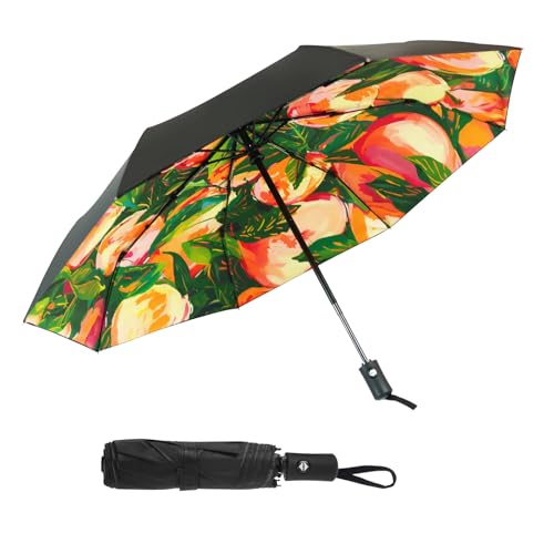 SY COMPACT Travel Umbrella - Windproof Automatic Compact Umbrella for Rain, Lightest 8-Rib, Small, Strong & Portable, Durable Grip, Fits Backpack & Car, Factory Direct (UV Available) - color: UPF-Peach