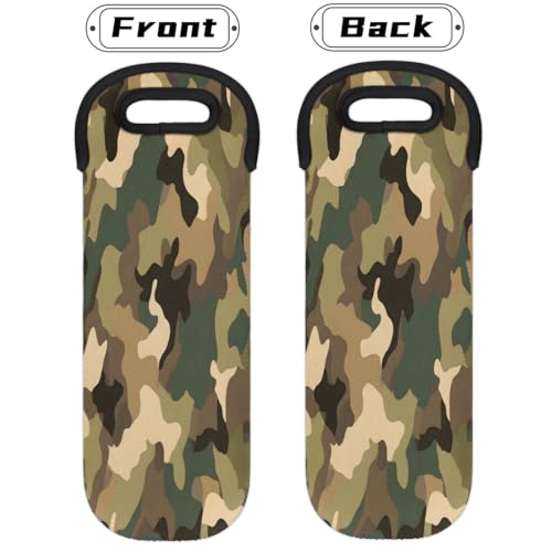 Camo Wine Tote Insulated Bag for Travel Single Bottle Wine Cooler Bags Neoprene Wine Bottle Holder Covers with Secure Handle Wine Carrier