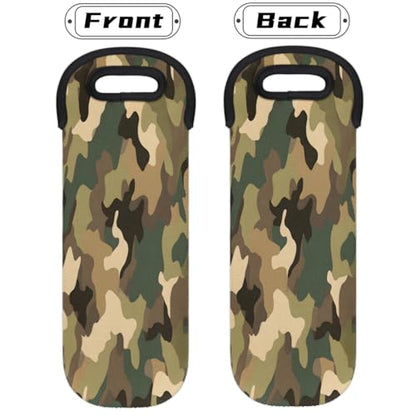 Camo Wine Tote Insulated Bag for Travel Single Bottle Wine Cooler Bags Neoprene Wine Bottle Holder Covers with Secure Handle Wine Carrier