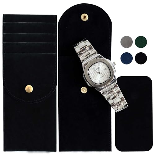 6PCS Velvet Watch Pouch - Portable Travel Case for Men & Women, Soft Storage for Travel (Black) - color: 6 Black