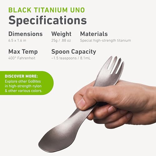 humangear GoBites Uno | Travel & Camping Utensils | Portable & Convertible Dining Ware | Multi-Functional Spork, Black Titanium - color: Black Titanium