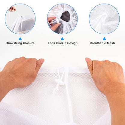 2 Pack Large Mesh Laundry Bags, 24" x 36" Heavy Duty Strong Drawstring Dirty Clothes Bags with Soft Breathable Net, Machine Washable Laundry Bag for College, Dorm, Camp, Travel and Family Use(White) - color: White