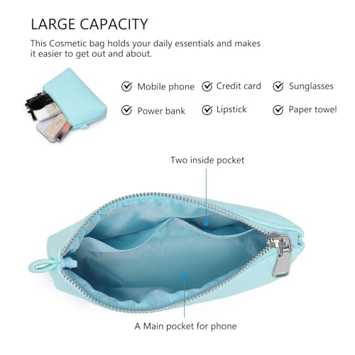 30 Color PU Faux Leather Travel Toiletry Bag for Women, Mini Cosmetic Pouch Organizer with 2 Dividers, Easy Clean Makeup Bag for Purse, Gift Idea (PU Faux Leather/Clear Water Blue) - color: PU/Clear Water Blue