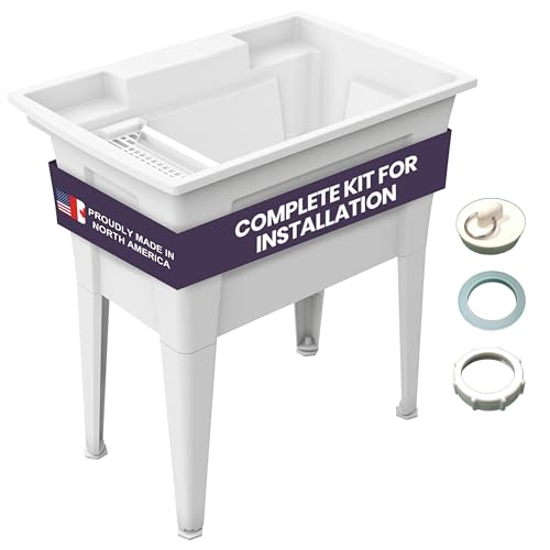 32” Utility Sinks for Laundry Room, Garage, Garden, Basement – Noah William Home Indoor and Outdoor Polypropylene Basement Wash Tub - No Faucet Included (White) - color: White, size: 32" - 25.6 gal