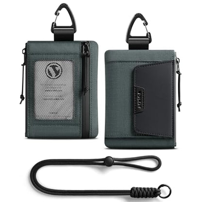 VULKIT RFID Blocking Lanyard Wallet for Men and Women, Nylon Neck Wallet with ID Window, Zipper Pouch and Keychain, Magnetic Pocket for Hiking, Fishing and Outdoor Activities, Slate Green - color: Slate Green