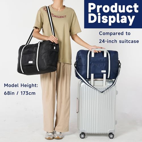 Arxus Foldable Tote Bag for Travel Expandable Lightweight Carry On Luggage 22L Packable Duffle Bag for Traveling - color: Black