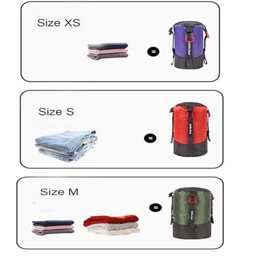 70D Nylon Compression Stuff Sack for Sleeping Bag, Ultralight Stuff Bag Organizer 1L/5L/7L/17L/25L for Traveling Camping Hiking Backpacking - color: Purple+Red+Green
