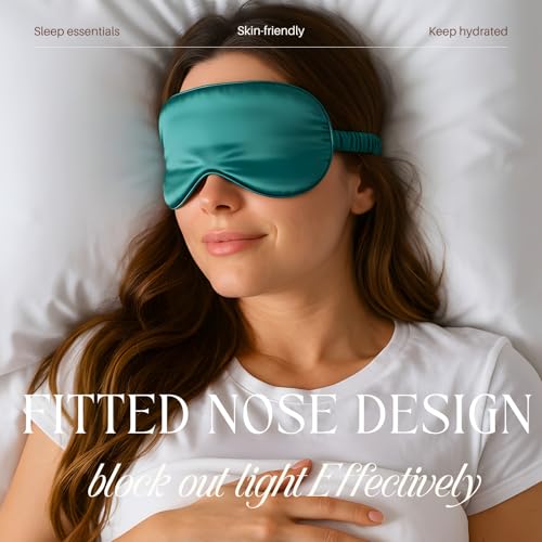 Silk Satin Sleeping Eye Mask, Dark Green Sleep Eye Mask Night Blindfold for Women and Men, Soft Breathable Blackout Eyeshade Eye Cover for Travel, Wedding Bridesmaid Gift - color: Dark Green