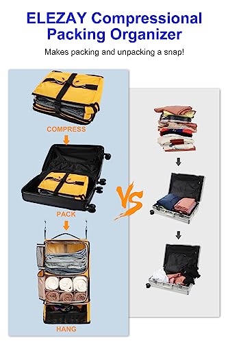 ELEZAY Hanging Packing Cubes Portable Closet 3-Shelf Travel Collapsible Compression Garment Organizer for Carry-on Luggage Suitcase Space Saver Bag X-Large_No Side Pockets, Yellow - color: Yellow, size: X-Large_12*10*24 IN