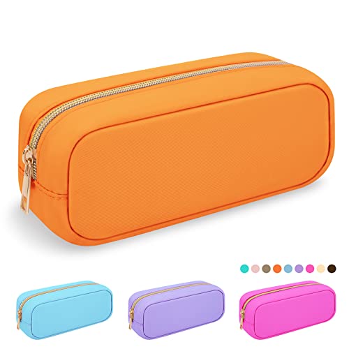 Nylon Slim Cosmetic Zipper Pouch, Preppy Makeup Brush Bag Compact Makeup Pouch, Waterproof Zipper Purse Travel Coin Storage Bag for Women Girls Teens (Orange) - color: Orange, size: Slim