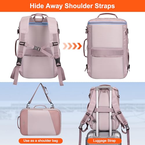 PIJUSHI Travel Backpack for Women Carry on Suitcase Backpack Flight Approved Personal Item Bag Fits 16 Inch Laptop(PE035 Light Purple) - color: Light Purple