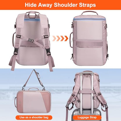 PIJUSHI Travel Backpack for Women Carry on Suitcase Backpack Flight Approved Personal Item Bag Fits 16 Inch Laptop(PE035 Light Purple) - color: Light Purple