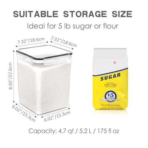 PANTRYSTAR Large Food Storage Containers with Lids Airtight 5.2L /176Oz, for Flour, Sugar, Baking Supply, 3PCS BPA Free Plastic Canisters for Kitchen Pantry Organization - size: 5.2 L