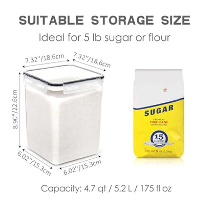PANTRYSTAR Large Food Storage Containers with Lids Airtight 5.2L /176Oz, for Flour, Sugar, Baking Supply, 3PCS BPA Free Plastic Canisters for Kitchen Pantry Organization - size: 5.2 L