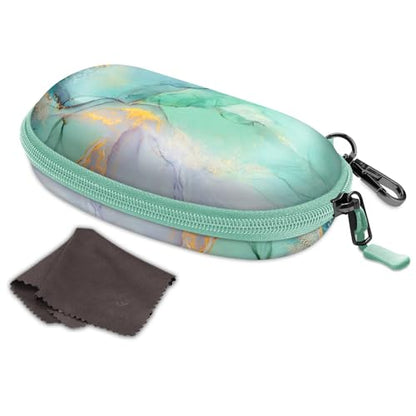 Fintie Sunglasses Case with Carabiner, Hard Shell Shockproof Sport Glasses Cases Travel Zipper Eyeglasses Holder, Emerald Marble - color: Emerald Marble