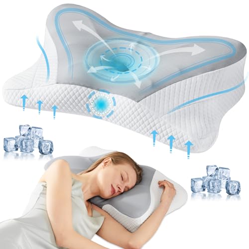 OLIXIS Ergonomic Cervical Neck Support Pillow, Cooling Memory Foam Contour Bed Pillow with Removable Washable Ice Silk Cover, Suitable for Side Back and Stomach Sleepers, King Size, Gray - color: Light Grey, size: King Size