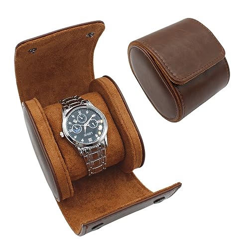 Watch Travel Case Portable Organizer - Luxury Watch Roll Travel Box Recycled Leather Watch Storage and Display for Men and Women (WCASE-1-VintageBROWN) - color: VintageBROWN, size: Single slot