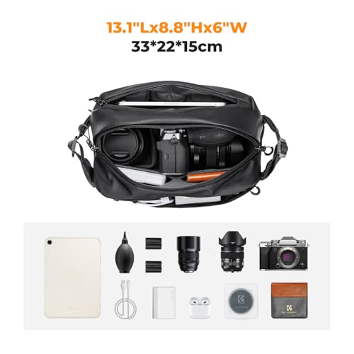 K&F CONCEPT Camera Sling Bag Crossbody Bag Waterproof Camera Shoulder Backpack DSLR/SLR/Mirrorless Camera Case - color: 02 All Black Medium