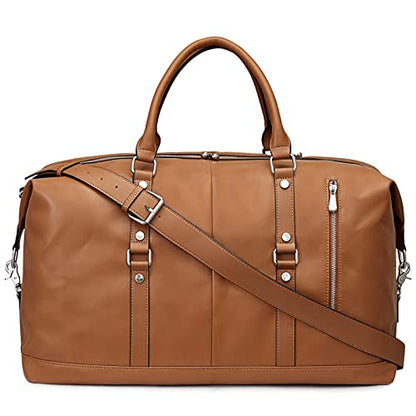 S-ZONE Genuine Leather Women Travel Duffle Weekender Overnight Weekend Carry on Shoulder Tote Bag - color: C-Genuine Leather Brown
