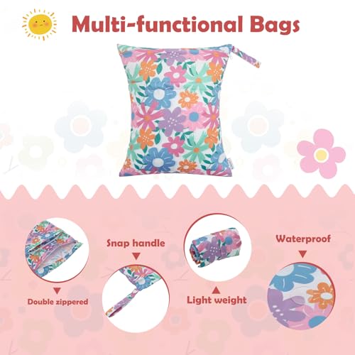 ALVA ALVABABY 3pcs Cloth Diaper Wet Dry Bags Waterproof Reusable with Two Zippered Pockets Travel Beach Pool Daycare Soiled Baby Items Yoga Gym Bag for Swimsuits or Wet Clothes 3L-ZM18A - color: Nice little flower