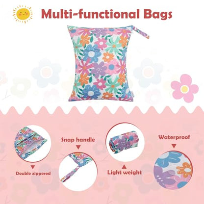 ALVA ALVABABY 3pcs Cloth Diaper Wet Dry Bags Waterproof Reusable with Two Zippered Pockets Travel Beach Pool Daycare Soiled Baby Items Yoga Gym Bag for Swimsuits or Wet Clothes 3L-ZM18A - color: Nice little flower