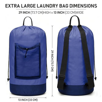 Backpack Laundry Bag, Durable polyster Laundry Backpack Bag with Shoulder Straps, Drawstring Closure & Mesh Pocket, Large Clothes Hamper for Dorm, Travel, Laundromat (Blue) - color: Blue