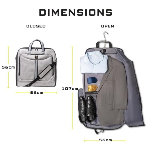 ZEGUR Premium Suit Garment Bag Carry On - Hangs 4 Suits - Travel & Business with Shoulder Strap and Laptop Compartment - color: Luxury Gray