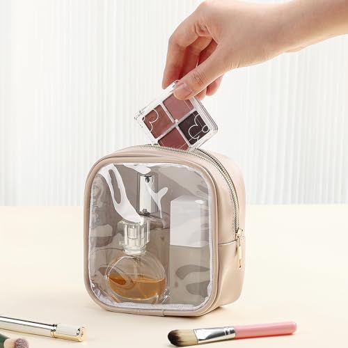 Abbylike 3 Pcs Mini Clear Makeup Bag Cosmetic Bags Set Waterproof Transparent Toiletry Bag with Zipper for Women Girls, Gifts for Bridesmaid (Nude,Elegant Gray,Moonlight White) - color: Nude,Elegant Gray,Moonlight White