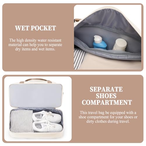 Weekender Bags for Women,Personal Item Travel Bag with Shoes Compartment,Overnight Travel Duffel Bag with Toiletry Bag,Medium - color: Beige & Brown, size: Medium