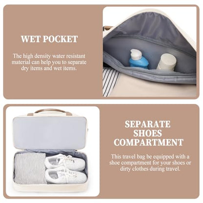 Weekender Bags for Women,Personal Item Travel Bag with Shoes Compartment,Overnight Travel Duffel Bag with Toiletry Bag,Medium - color: Beige & Brown, size: Medium