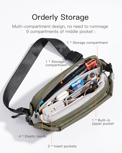 Inateck Sling Bag X, Multi-pocket Crossbody Shoulder Chest Bag with Adjustable Shoulder Strap, Water-resistant Waist Fanny Pack for Men, Women, Travel, Daily Use, Cycling, Hiking, Gray Blue, Large - color: Olive, size: Large