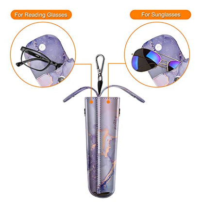 FINTIE Double Glasses Case with Carabiner Hook, Portable Vegan Leather Eyeglass Case Anti-scratch Sunglasses Pouch - color: Lilac Marble
