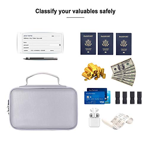 ENGPOW Small Fireproof Storage Organizer Case with Lock(9”x 5.3”x 3.7”), Soft Money Safe Coin Organizer Wallet Bag for Cash,Card,Passport,Check,Bill,Travel Home Organizer Carrying Case,Silver - color: Silver
