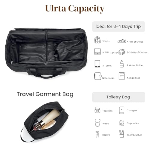 S-ZONE Garment Duffle Bags for Travel Carry on Convertible 2 in 1 Suit Bags Hanging Suitcase with Toiletry Bag 50L - color: Black