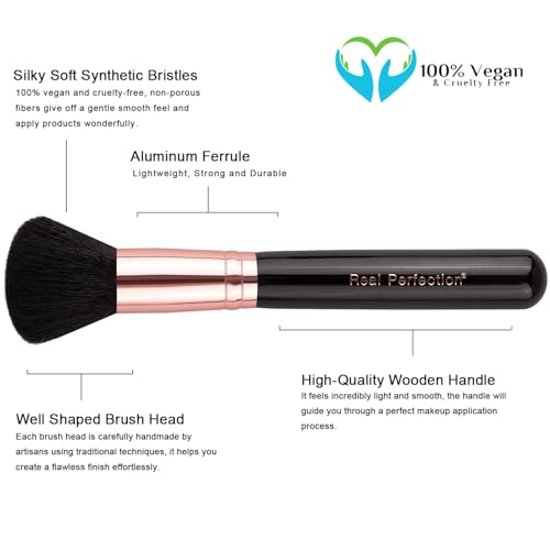 Real Perfection Makeup Brush Set 16 Pcs with 1 Eyebrow Razor Premium Synthetic Foundation Powder Concealers Eyeshadow Blush Makeup Brushes Make up Brushes Kit (Black) - color: Black