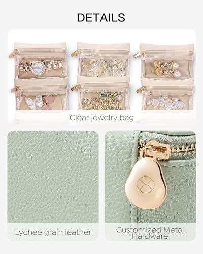 VLANDO Jewelry Box with 6 Velvet Jewelry Bags Travel Jewelry Case for Women Girl Premium Petal Hardware Jewelry Organizer Necklace Rings Earrings Bags Bride Teacher Mom Gifts-Mint Green - color: 6PCS-Mint Green