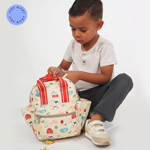 Itzy Ritzy Toddler Backpack - Daycare Bag - Features Adjustable Shoulder Straps, 2 Side Pockets & Spacious Interior with Wipeable Fabric Lining & Name Label, Farm Backpack - color: Farm