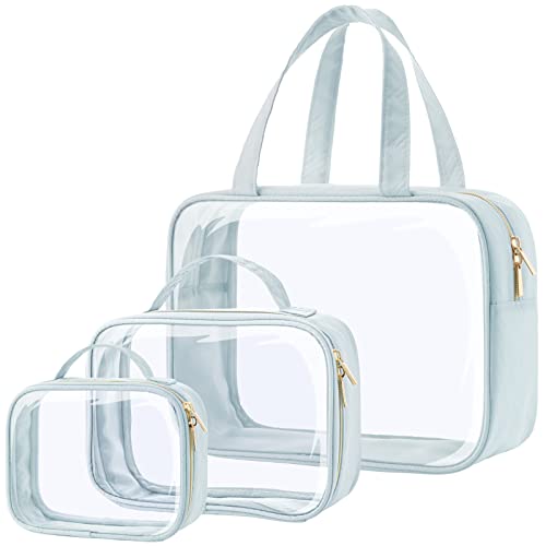 PACKISM Clear Makeup Bag Combo Pack, 1 TSA Approved Medium & Large/XL for Checked Luggage, Clear Toiletry Bag with Handle, Water-resistant Travel Essentials Organizer, Grayish Blue - color: 05 Grayish Blue, size: Full Vacation (Mixed Sizes)